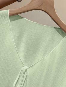 Resyla 法式无袖连衣裙罩衫，荷叶边长袖T恤罩衫，夏季轻薄针织披肩 - 薄荷綠 - 查看 7