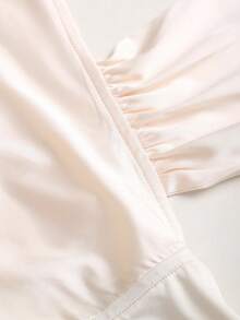 Sweetra Spring/Summer New French Style Draped Neck Ruched Waist Backless Bow Tie Satin Bodysuit, Elegant Office Wear In Apricot - Apricot - View 4