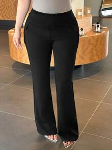 REIGN AVE Elastic Fitted Side Pocket Flared Leg Ankle Length Pants, Black, All Season - Black - View 4