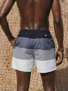 Palasendo Swim Trunks For Men Drawstring Waist Security Pockets Lightweight 4-Way Stretch Horizontal Stripes Design,Contrast Color For Beach Vacation,Gym-To-StreetMulticolor Fabric Non-Stretch Lined Beach Shorts,Hawaiian - Multicolor - View 2