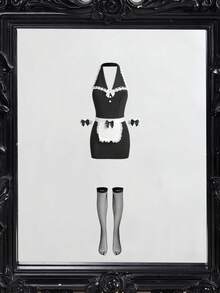 Fantasy Costume 7件套女士性感女仆装，包括亮面网纱连体衣、项圈、腕带、丝袜 - 黑與白 - 查看 3