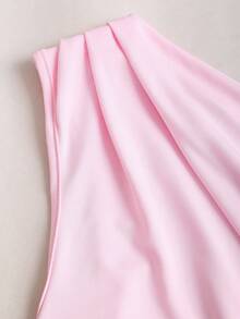 Sweetra French Romantic Pink Floral Asymmetrical Shoulder Tie-Up Bodycon Ruched Slim Fit Versatile Sexy Lady Dress - Pink - View 5