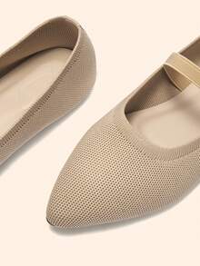 CUCCOO BASICS Women's Pointed Toe Flat Comfortable Breathable Knit Elastic Band Slip-On Casual Loafers - Apricot - View 8