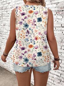 EMERY ROSE Camiseta de tirantes con cuello redondo y estampado floral romántico casual, talla grande para el verano - Multicolor - Ver 2