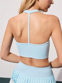 CourtClass 女士露背吊带短款网球上衣 - 薄荷藍 - 查看 2