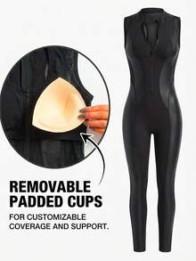 Innovista Women's Mesh Patchwork Zipper Front Equestrian Jumpsuit - Black - View 8