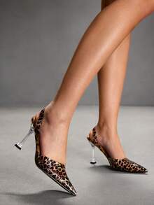 CUCCOO SZL Women's New Simple And Fashionable High Heel Transparent Heel Thin Heel Pointed Hollow Rear Empty Strap Sexy And Comfortable Versatile Commuting Sprin - Brown leopard print - View 2