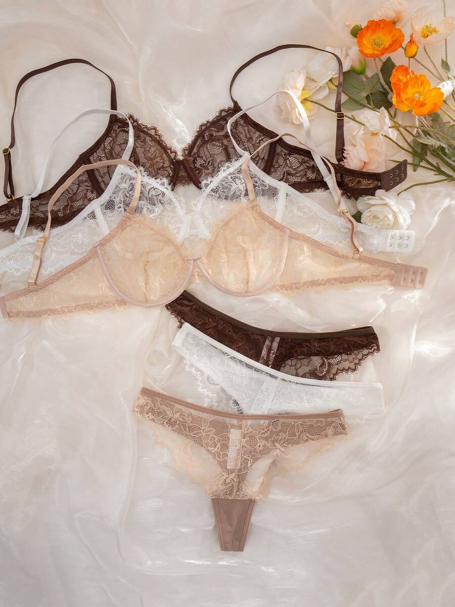 HautHeat 6 piezas Conjunto de sujetador con aros de encaje cómodo para mujer - Multicolor - Ver 1