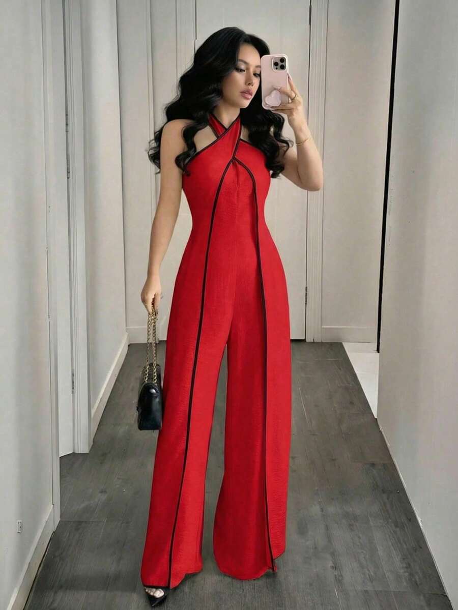 Rafferiza 女士优雅露背阔腿连体裤 - 彩色 - 查看 1