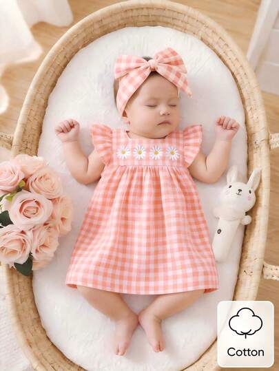 SHEIN Summer Newborn Baby Girl Pink Checkered Ruffled Sleeveless Embroidered Dress Adorable, Elegant, Fashionable Baby Girls Vintage Style Puff Sleeve Apricot Baby Girl Dress Orange Baby Dress Daisy Embroidered Baby Dress Plaid Baby Girl Dress Checkered Baby Girl Summer Elegant Baby Dress Gingham Baby Girl Tea Party Outfit Baby Girl Dress With Headband Baby Photo Outfit Baby Girl Dress 0-12 Months Baby Girl Daisy Dress Newborn Baby Girl Dresses Baby Girl Gingham Dress
