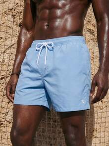 ZELFYO 男士夏季度假印花抽绳腰沙滩短裤，夏威夷风 - 淺藍色 - 查看 3
