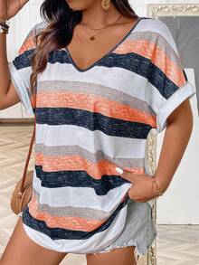 大码V领短袖印花休闲女式T恤图案上衣 - 彩色 - 查看 5