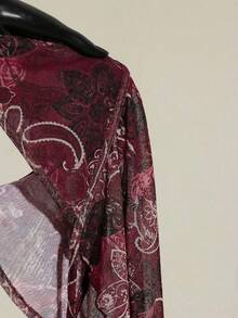 SHEIN ICON 性感佩斯利印花露背吊带上衣，夏季 - 酒紅色 - 查看 6