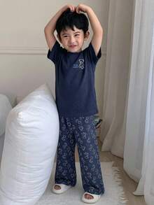 Dazy Kids 儿童秋季服装 男童家居服 T 恤裤套装 夏季 - 藏蓝色 - 查看 2