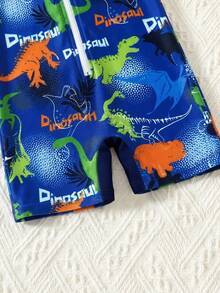 SHEIN 2pcs/Set Baby Boy/Girl Navy Blue Long Sleeve Swimsuit & Swim Cap,Cute Funny Ocean Shell Print,Summer Vacation Holiday Beach Pool Party Swimwear - Multicolor - View 3