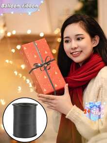 SHEIN 1 Rolle, 250 Meter schwarzes Lockenbandband zum Geschenkverpacken, Ballonband, Hochzeit, Geburtstag - Metallisch glänzende Schleife für Sträuße und Blumenpapier zum Verpacken an Valentinstag, Valentines Hochzeit, Geburtstag - Schwarz - Übersicht 4