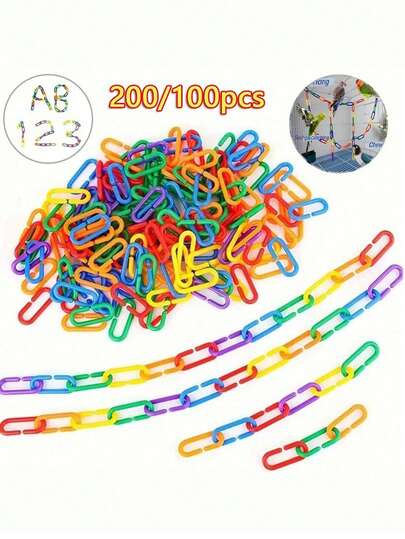 Bộ 100/200 mắt xích nhựa hình chữ C - Bộ đồ chơi đếm và nối, đồ chơi cảm giác, phát triển kỹ năng vận động tinh, nhận biết màu sắc và khả năng phân loại, quà tặng Giáng sinh (màu ngẫu nhiên), khối xây dựng, kỹ năng vận động tinh