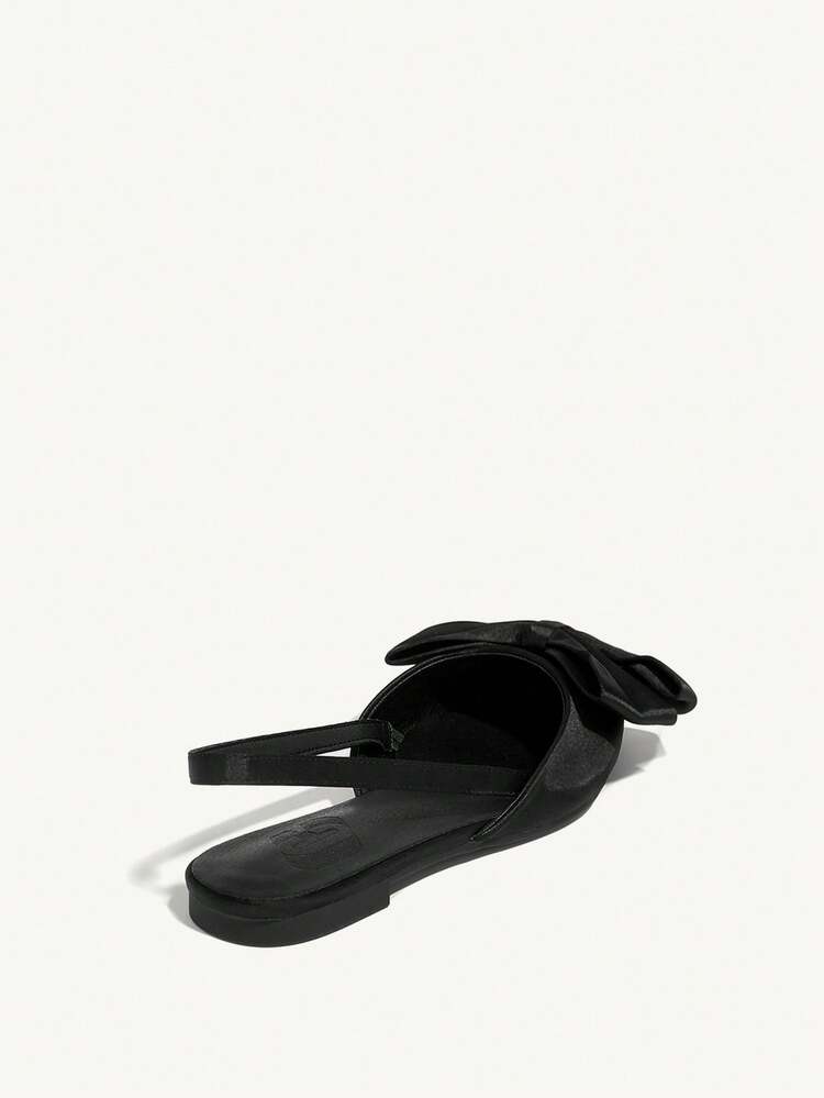 CUCCOO CHICEST Woman Shoes Cute Bow Decor Point Toe Vacation Black Slingback Satin Flats For Summer Vacation Shoes Summer Elegant Flats Summer Shoes Summer Break Easter For Christmas Elegant Shoes Wedding Shoes Summer Shoes Bride Shoes