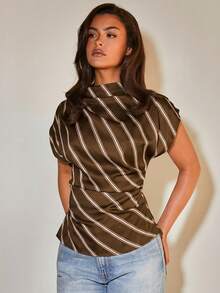 COSMINA Women's Elegant Striped Blouse, Versatile For Commuting And Office Wear, All Seasons - Brown - View 5