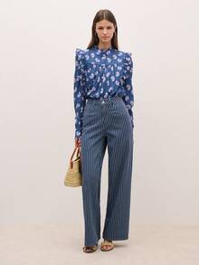 Nöista Women's All-Over Print Pleated Casual Versatile Daily Wear Shirt - Navy Blue - View 6