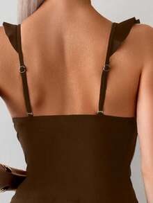 Swim Basics Conjunto de tankini de unicolor sexy para mujer, verano - Marrón - Ver 5