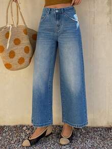 Women's Regular Mid-Waist Loose Straight Leg Casual Jeans - Medium Wash - View 5