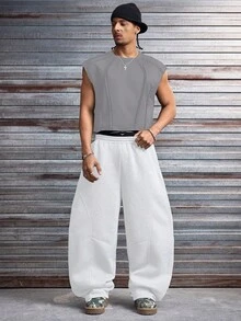 AXEPEAK Men's Solid Color Loose Fit Casual Sleeveless Vest - Grey - View 6