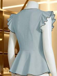 Franclia Áo kiểu nữ thanh lịch và thời trang, nền xanh viền đen, eo ôm, thiết kế phối xanh đen tương phản, tay ngắn, phù hợp mặc hàng ngày, hẹn hò và đi làm. Áo kiểu nữ thanh lịch, áo kiểu nữ màu trắng, áo sơ mi nữ, áo kiểu dự tiệc nữ. Áo peplum xanh nhạt, áo peplum nữ, áo peplum màu xanh nhạt, áo peplum nữ. - Màu xanh lam - Xem 4