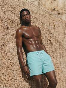 Palasendo Men Solid Drawstring Waist Swim Trunks - Baby Blue - View 6