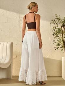 Bóhologie Nữ, Xuân Hè, Thanh lịch, Phong cách Boho, Kỳ nghỉ, Lãng mạn, Dáng suông, Ống rộng, Buộc dây, Thắt lưng co giãn - trắng - Xem 2