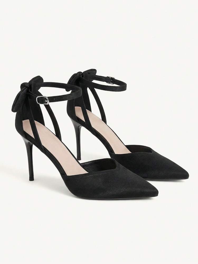 CUCCOO CHICEST Woman Shoes Bow Decor Stiletto Heeled Satin Ankle Strap Pumps For Summer Graduation Heels Prom Heels Vacation Shoes Summer Elegant Heels Back To School Shoes College Student Shoes Party Summer Shoes Summer Break Easter For Christmas Elegant Shoes Wedding Shoes Summer Shoes Bride Shoes