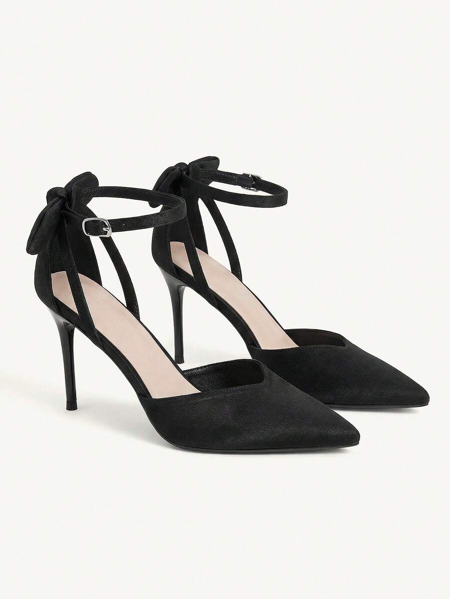 CUCCOO CHICEST Giày nữ nơ trang trí Giày cao gót đế xuồng Satin quai mắt cá chân cho mùa hè Giày cao gót tốt nghiệp Giày cao gót dự tiệc Giày đi nghỉ Giày cao gót thanh lịch Giày trở lại trường Giày sinh viên đại học Tiệc Giáng sinh Mùa thu Năm mới Ngày lễ