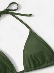 Swim Basics Set Pakaian Renang Bikini Seksi Wanita Musim Panas Warna Polos dengan Tali Leher untuk Pantai - Hijau Tentara - View 5