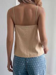 DAZY Áo tank top hai dây gợi cảm, thoải mái dành cho nữ mùa hè - Màu Khaki - Xem 3