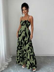 Rafferiza Petite Đầm nữ thanh lịch in hoa với dây đeo mảnh. - xanh xám - Xem 4