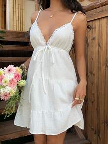 SHEIN EZwear 女士白色编织吊带度假连衣裙 - 白色 - 查看 4