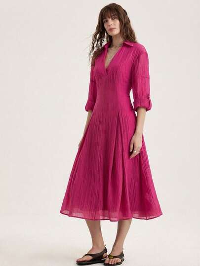 Aveloria Modichic Đầm midi dài tay cổ chữ V sâu, sang trọng, thanh lịch dành cho nữ, thích hợp cho công sở.