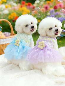PETSIN 1pc Pet Light Luxury Princess Style Dress, Cat And Dog Universal Clothes, 3D Three-Dimensional Flower Love Bow Decoration Dress, Multi-Color Optional - Multicolor - View 2