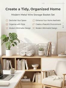 1个现代简约金属书架，带3个储物篮，可收纳学习用品，北欧风格长方形杂志报纸整理盒，适用于家庭办公室装饰 - 顏色 - 查看 9