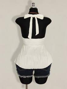 SHEIN ICON Plus Size Y2K Style Hollow Out Asymmetrical Hem Babydoll Halter Neck Knit Camisole - Apricot - View 2