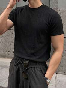 Men's Plain Cotton Crew Neck T-Shirt - Negro 3 - View 3