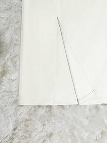 Franclia Women's Solid Color Split Design Casual Versatile Date Night Skirt White Pencil Skirt - White - View 4
