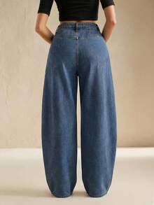 Anewsta Vår/sommar Blå personliga broderade vida ben, damjeans med hög midja och lösa, smalnande ben - Blå - Visa 2