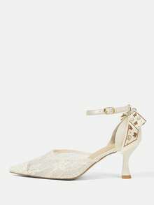 CUCCOO HITCHD 女士尖头搭扣设计时尚高跟鞋，适合日常穿着 - 香檳色 - 查看 2