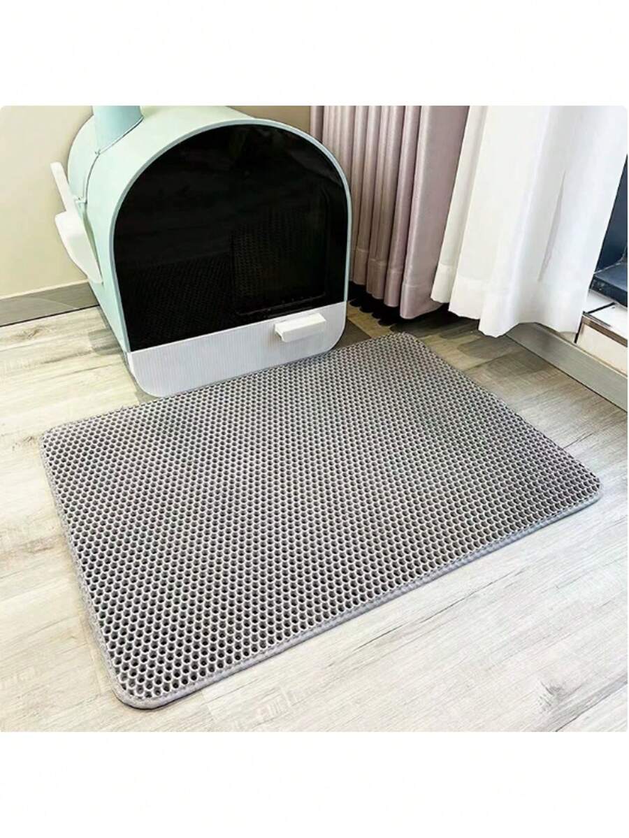 Waterproof And Urine-Proof Double-Layer Foldable Cat Litter Collection Mat, Pet Rug/Mat, Cat-Specific, Pet Cleaning Supplies. - Grey - View 1