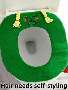 Joivida 1个丑萌卡通辫子女孩马桶垫 – 四季通用自粘式家用马桶座垫 - 彩色 - 查看 2