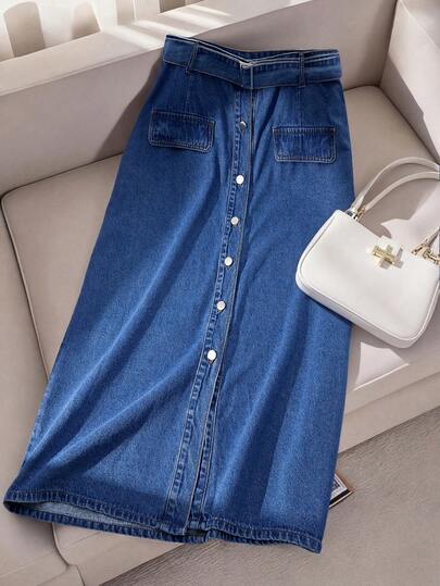 GlowEve CURVE Chân váy ngắn denim bạc màu trơn dành cho nữ cỡ lớn, thích hợp cho mùa xuân/hè.