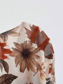 Soleia Neue Bluse mit Blattdruck, weite Ärmel und figurbetonter Passform, bohemian, boho, Urlaub, Herbst Damenmode, vintage, Feiertage - Aprikosenfarben - Übersicht 8