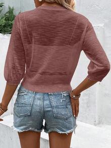 EMERY ROSE Women's Solid Color Minimalist Casual Long Sleeve Cardigan - Rust Brown - View 2