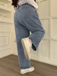 Dazy Plus Plus Size Casual Washed Straight Leg Jeans - Medium Wash - View 2